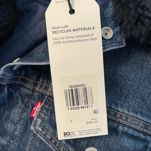 Levi's Cocoon Shearling Trucker Dark Wash Denim Sherpa Jacket - Picture 8 of 9